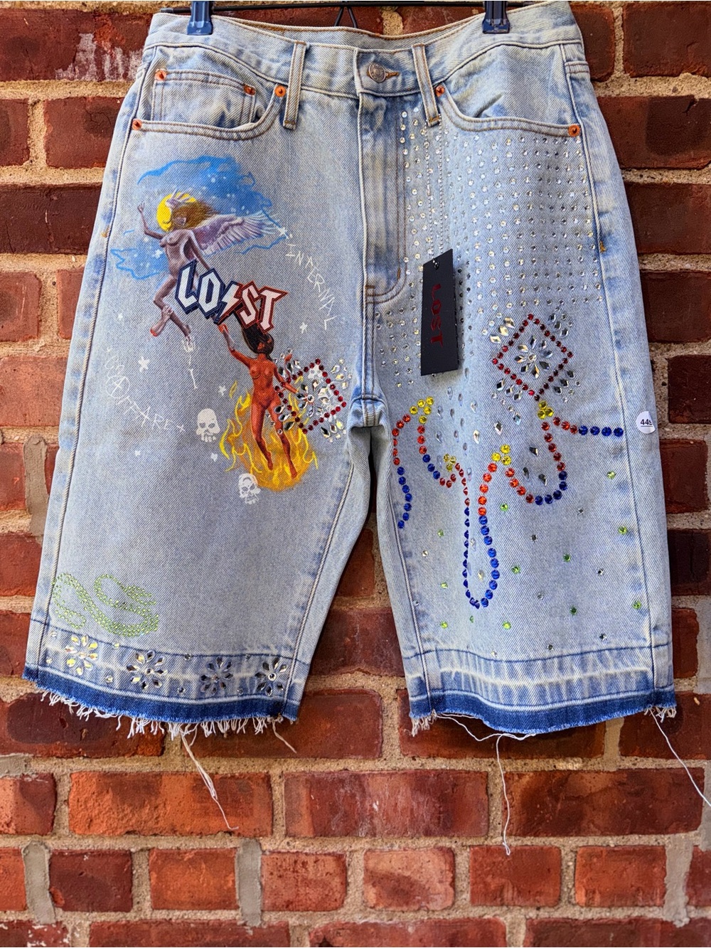 LOST / Lost Intricacy - Angel / Heaven & Hell Rhinestone Denim Jorts
